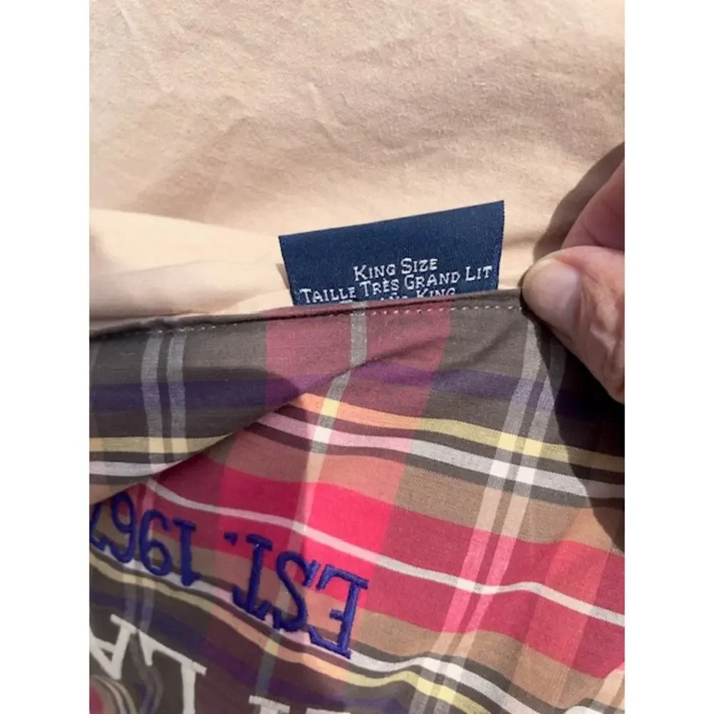 Ralph Lauren King Tartan Plaid Duvet Cover Comforter Set Embroidered Logo Cabin